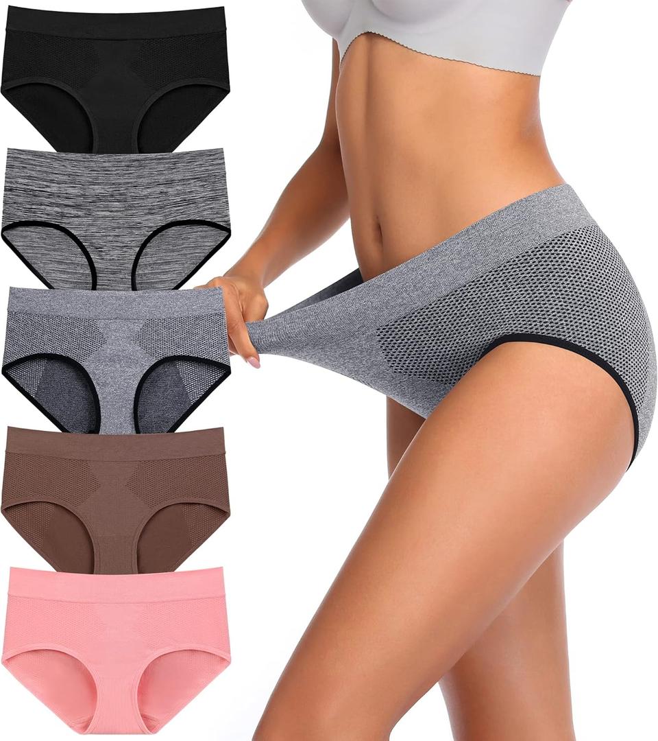 Annenmy Women's Underwear, Seamless Hipster Panties Women Breathable Tag Free Women Brief, Sport Wicking Underwear 5-Pack (Large)
