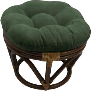 Blazing Needles Solid Microsuede Tufted Round Footstool Cushion, 18", Hunter Green