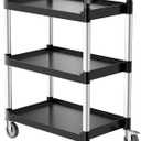 VEVOR Utility Cart, 300 lbs Load Capacity, 3-Tier Utility Plastic Cart with 360 Swivel Wheels (2 with Brakes), 24.4 x 16.1-inch Food Service Cart for Warehouse, Office, Home, Restaurant, Kitchen