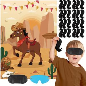 Pin The Tail on The Horse Game with 30 Stickers for Cowboy Party Supplies Pin The Tail Game for Boys and Girls Cowboy Birthday Party Decorations Large Horse Party Games Poster for Kids