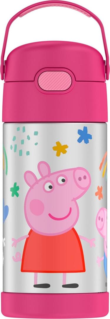 THERMOS FUNTAINER Water Bottle with Straw - 12 Ounce - Kids Stainless Steel Vacuum Insulated Water Bottle with Lid, Peppa Pig