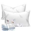 Goose Feather Pillows Bed Pillow - Hotel Down Pillows King Size Set of 2, Fluffy Support Surround Fill Polyester for Back, Stomach, Side Sleepers, White