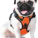 PHOEPET No Pull Dog Harness Medium Reflective Front Clip Vest with Handle,Adjustable 2 Metal Rings 3 Buckles,[Easy to Put on & Take Off](M, Orange)