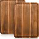 2 Pcs Acacia Wood Serving Tray, Charcuterie Boards Rectangular Wooden Platter, Large Serving Tray Wood Kitchen Display Tray for Food, Cookie, Dessert, Fruit, Snack, Vegetable, 13" x 9" x 0.6"