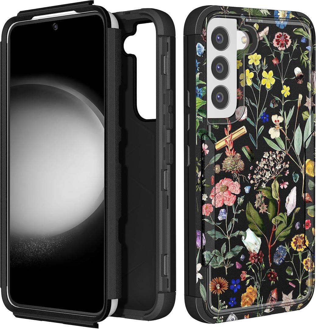 for Samsung Galaxy S22 Case - Women Cute Girls Phone Cover Cool Aesthetic Unique Design Teen Kawaii Flower Floral Heavy Duty Protective Hard Shockproof Military Grade Funda for Galaxy S22
