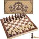 AMEROUS 12" x 12" Magnetic Wooden Chess Set for Kids and 6 up Age, 2 Bonus Extra Queens, Folding Board with Storage Slots, Handmade Chess Pieces, Portable Travel Chess Board Game Sets