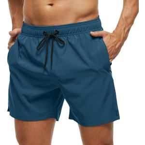 SILKWORLD Men's Swim Trunks Quick Dry Beach Shorts with Pockets (Mq18_zip_nordic Blue)