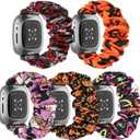Scrunchie Watch Bands for Women Compatible with Fitbit Sense/Versa 3 Elastic Scrunchy Replacement Band Soft Stretchy Band For Fitbit Versa 3 /Sense (Small-Size, Halloween Series)