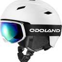 Odoland Ski Helmet and Goggles Set, Snowboard Helmet Glasses for Men, Women & Youth - Shockproof/Windproof Gear for Skiing, Snowboarding (L(59-63cm/23.23-24.8''), Ivory White)