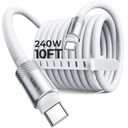 LISEN 10FT USB C Cable Fast Charging, Chubby 240W Cable USB C to USB C Fast Charging Soft Silicone USBC to USBC Parallel Cable for iPhone 17 Pro Max 16 15 Samsung S25 Ultra MacBook Pro Air iPad White