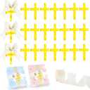 24 Pcs Baptism Acrylic Cross Tags Baptism Favors Cross with White Ribbon Gold Acrylic Cross Gift Bow Tag for Holy Water Bottles Decor, Birthday, Baby Shower, Christian Decor