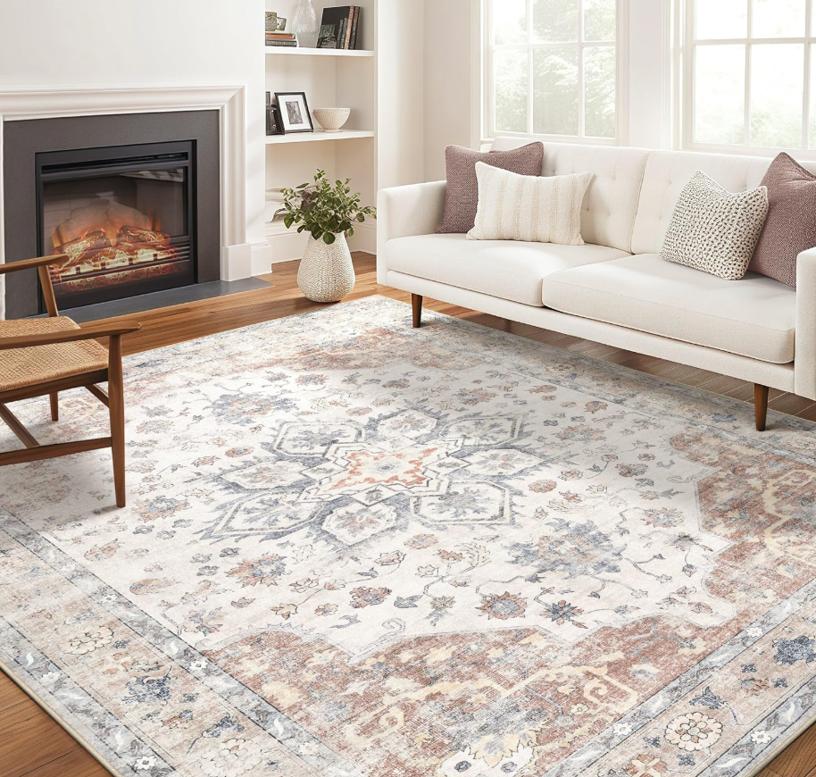 Homewill Area Rug for Living Room - 10X14 Soft Washable Vintage Floral Distressed Large Carpet - Fade Stain Resistant Non Slip Rugs for Bedroom Dining Room Nursery Dorm Office Home Decor - Multi Color