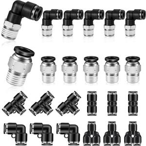 Push to Connect Fittings kits,6mm Tube OD x 1/4 Inch NPT Thread Male Elbow and Straight Pneumatic Quick Connect Air Hose Fitting kits Tube Fittings Air Fittings 24Pcs