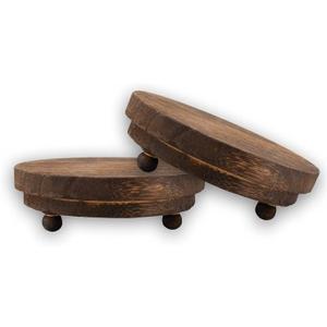 2 Pcs Wood Riser - 3.75' Display Stand for Farmhouse Decor, Tiered Tray Accessories, Round Rustic Pedestal for Home Decorations (Paulownia Color)