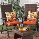 Outdoor 18 inch Square Patio Dining Chair Pads Comfortable Fiber-Filled Seat Cushions with Ties, Reversible Polyester Fabric - Rust, Set of 4