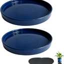Ceramic Plant Saucer Pot Tray Blue 2pcs-12 Inch, Planter Saucers 4 5 6 7 8 9 10 11 12 Inch for Indoors Outdoor, Durable Sturdy Flower Drainage Tray for Glazed Pots Base (12.5 Inch-Blue)