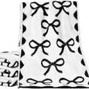 SmoothNovelty 4 Pcs Black Bow Hand Towels for Bathroom 13 x 29'' Soft 100% Cotton Coquette Face Towel Kitchen Decor Absorbent Preppy Bathroom Decor Bridal Shower Wedding Gift