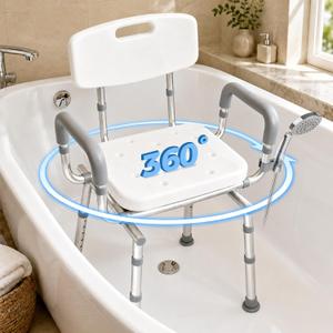 CareCrew Swivel Shower Chair for Elderly and Disabled, Adjustable Height | 450 lb Shower Chair for Inside Shower Tub; Heavy Duty Shower Chair with Arms and Back
