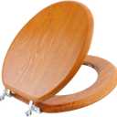 Angel Shield Durable Wood Veneer Natural Toilet Seat Metal Hinged Easy Clean Anti-scratch American Standard(Round,Wood Color)