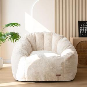 MAXYOYO Giant Bean Bag Chair, Oversized Bean Bag Couch for Adults and Kids, Faux Fur Shell-Shaped Large Chair with Filler, Stuffed Big Accent Sofa Lounge Floor Sofa for Gaming, Reading, Beige MAXYOYO Giant Bean Bag Chair, Oversized Bean Bag Couch for Adults and Kids, Faux Fur Shell-Shaped Large Chair with Filler, Stuffed Big Accent Sofa Lounge Floor Sofa for Gaming, Reading, Beige