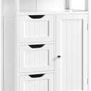 Yaheetech Bathroom Floor Cabinet Wooden Storage Organizer with 1 Door and 3 Drawers, Free-Standing Cupboard for Kitchen/Living Room/Bathroom Use, White