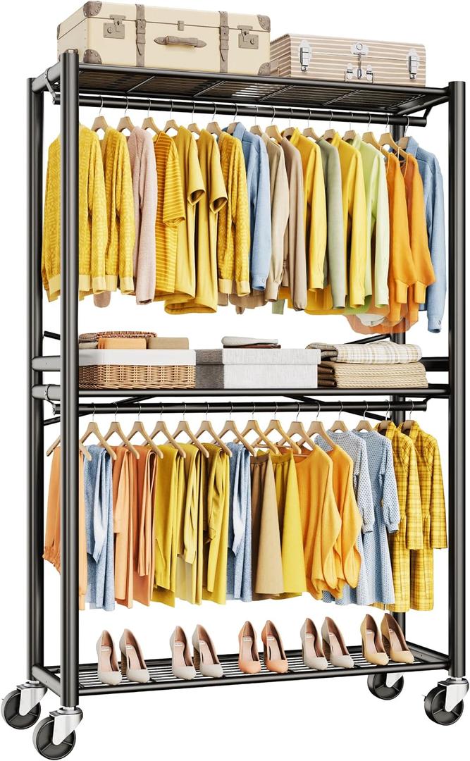 HYSEYY Rolling Clothes Rack Heavy Duty Clothing Rack for Hanging Clothes