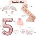 5th Birthday Decorations Girl, Including 5 year old Birthday Cake Topper, Queen Sash with Pearl Pin, Sweet Rhinestone Tiara Crown, Number Candles and Balloons Set, Rose Gold