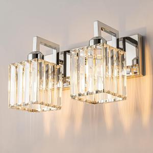 FDPBY Modern Bathroom Vanity Light 2Lights Chrome Crystal Wall Lamp Bathroom Modern Crystal Vanity Lighting