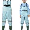HISEA Kids Chest Waders Youth Fishing Waders for Toddler Children Waterproof Hunting Waders with Boots & Reflect Safety Band (6/7 Little Kid, Blue)