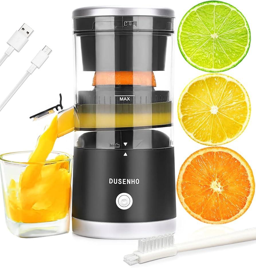 Electric Citrus Juicer Rechargeable - Electric Juicer Machines with USB and Cleaning Brush Portable Compact Juicer for Orange, Lemon, Limes (Black)