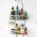 Shower Caddy Hanging Bathroom Organizer: Over Head Long Rack for Tall Showerhead - Extra Large Shelf for Big Shampoo Bottles with Soap Holder (Silver)