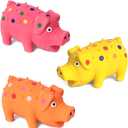 POPLAY 3PCS Squeaky Latex Grunting Pig Dog Toys, 4 Inch Prank Nosie Maker Puppy Chew Toys Rubber Squeeze Gift for Dogs (Colorful)