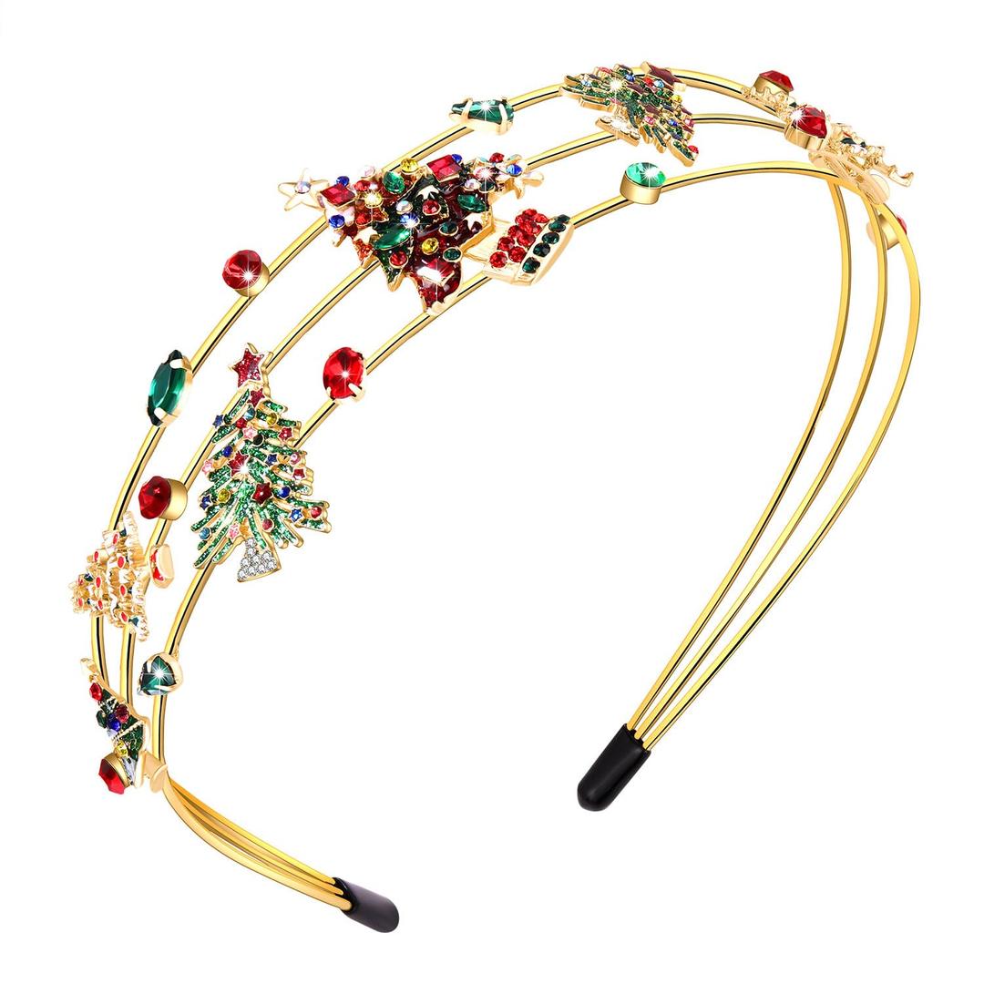 mokkia Christmas Headband for Women Xmas Accessories Rhinestone Xmas Tree Headband Holiday Accessories Outfits Gifts (Christmas 4)