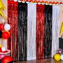 Maga-L Cartoon Monster Birthday Party Supplies,2 Pack Red Black and White Foil Fringe Curtains, Animation Themed Photo Booth Prop, Photo Backdrop, Streamers for Kids Cartoon Birthday Party Decorations