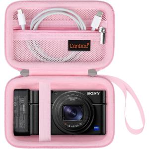 Canboc Carrying Case for Sony RX100 VII/ RX100 VI/ RX100 V/ RX100 IV/ RX100 III Compact Digital Camera, Point and Shoot Vlogging Camera Bag, Zipper Mesh Pocket fits USB Cable, Batteries, Pink