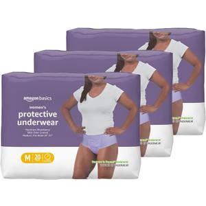 Amazon Basics Incontinence Underwear for Women, Protective, Disposable, Postpartum, Maximum Absorbency, Medium, Lavender, 60 Count (3 Packs of 20)