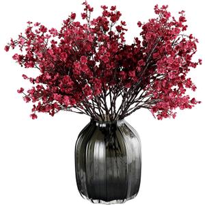 JAKY-Global Babys Breath Fabric Cloth Burgundy Artificial Flowers 6 Bundle European Fake Silk Plants Decor Wedding Party Decoration Bouquets Real Touch DIY Home Garden (Wine Red)