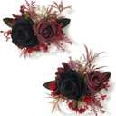 Serwalin 2 Pcs Wrist Corsage, 6-7 Inch Black Burgundy Corsage for Wedding, Bridesmaid Mother Grandmother, Artificial Flowers for Prom Ceremony Anniversary