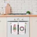 Chinoiserie Christmas Kitchen Towels, Pink Bow Coquette Christmas Tree Dish Towels for Kitchen Bathroom, Pink Christmas Hand Towels for Bathroom Kitchen, Grandmillennial Decor,Set of 2,16x24 Inches