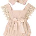 Newborn Baby Girl Lace Romper Ruffle Sleeveless Backless One Piece Jumpsuit Bodysuit Summer Clothes, Size 80