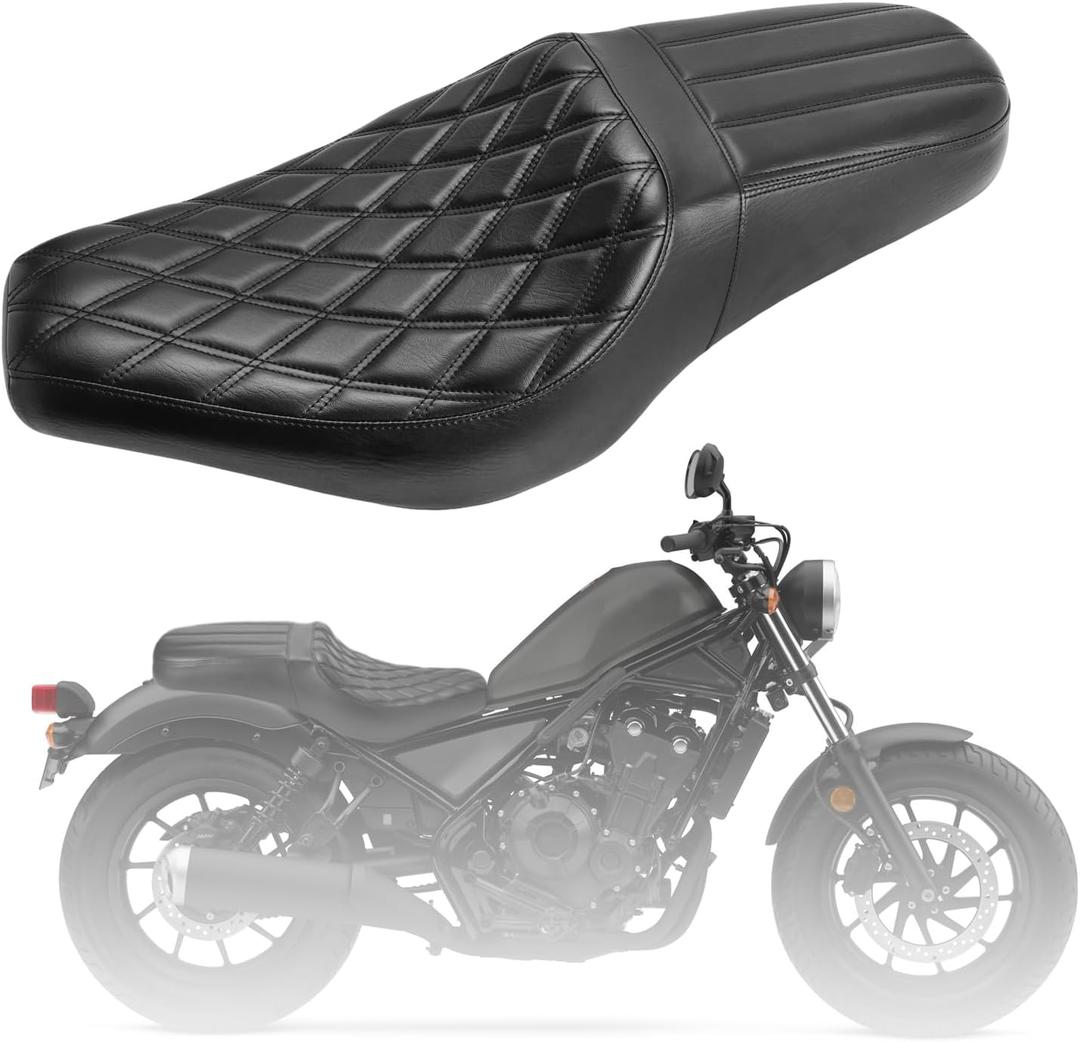 One-Piece Seat for Honda Rebel 300/500, Driver & Passenger Seat with Black Diamond + Vertical for CMX 300 500 (2017-later)