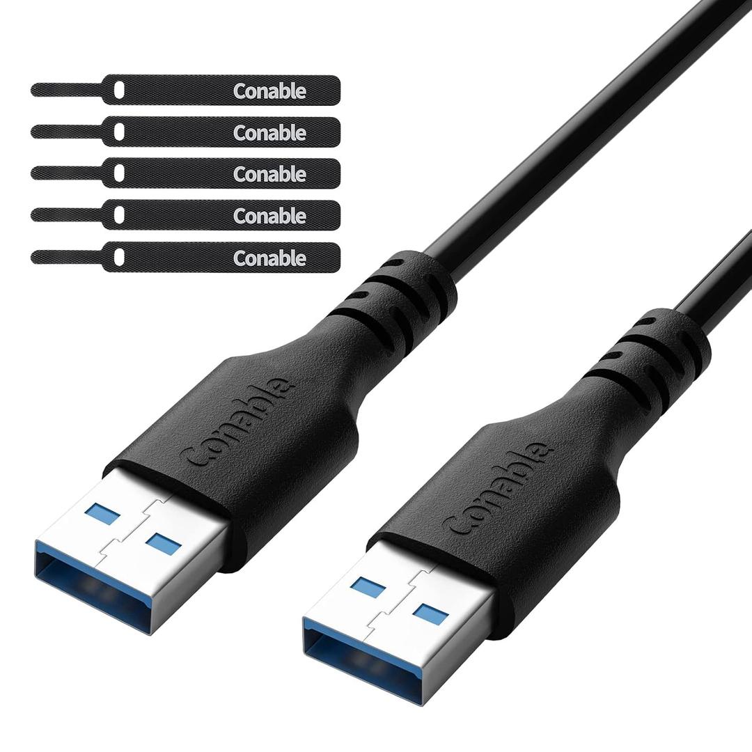 USB to USB Cable 4 Feet, USB 3.0 Male to Male Cord, Type A 5Gbps Data Transfer Cable for Hard Drive, Laptop, DVD Player, USB 3.0 Hub, Monitor, Camera, Set Up Box with 5 pcs Cable Ties- 4 ft