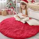 OLANLY Red Round Rugs for Bedroom - Machine Washable, 4 ft Circle Area Rugs for Living Room, Soft and Fluffy Shaggy Carpet for Teen Girls and Boys, Nursery Rooms, Dorms, Home Decor Aesthetic