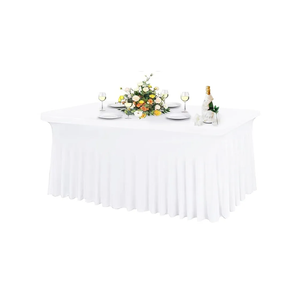 Table Skirt for 6ft Tables Spandex White Table Cover with Skirt 1Pack Stretchy Tablecloth Wrinkle-Resistant Ruffles Elastic Table Covers for Wedding, Banquet, Birthday Parties