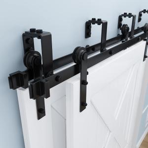ZEKOO 10FT Double Track Bypass Sliding Barn Door Hardware Kit for 2 Doors, Bypass Barn Door Track Kit, Low Ceiling, Easy Instal, I Shape Hanger, Fit 60" Wide Door Panel