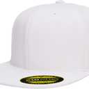 Flexfit Mens 210 Fitted Flat Bill Cap Hat (Small-Medium, White)