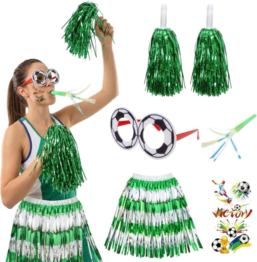 6 Pcs Cheering Kit for Football Matches, 2026 America Soccer Fan Game Day Accessory Set, Includes Glasses, Whistle, Hand-Shaken Rattle Stick, Temporary Tattoo Sticker