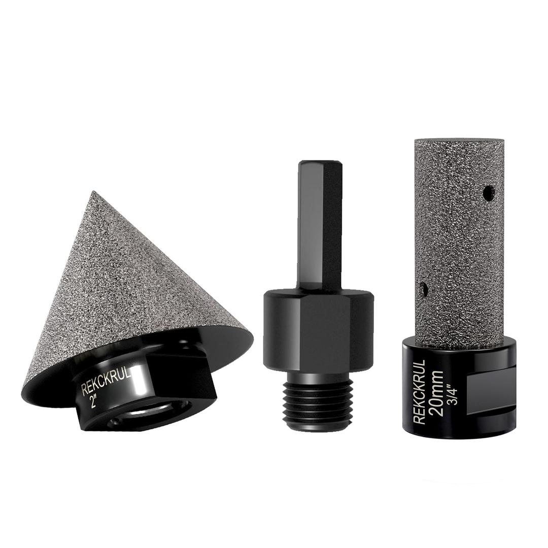 3 PCS 2" Diamond Chamfer Bit M14 Thread - M14 Hex Shank - 3/4" Diamond Finger Milling Bit, Angle Grinder Tool, Enlarge & Shape Holes, Smooth Edges, Dry/Wet Use