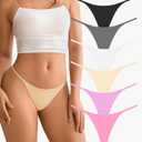 DEANGELMON Seamless G-string Thongs for Women - No Show Thong Underwear Low Rise Stretch Panties Workout Pack 6-Pack Small 
