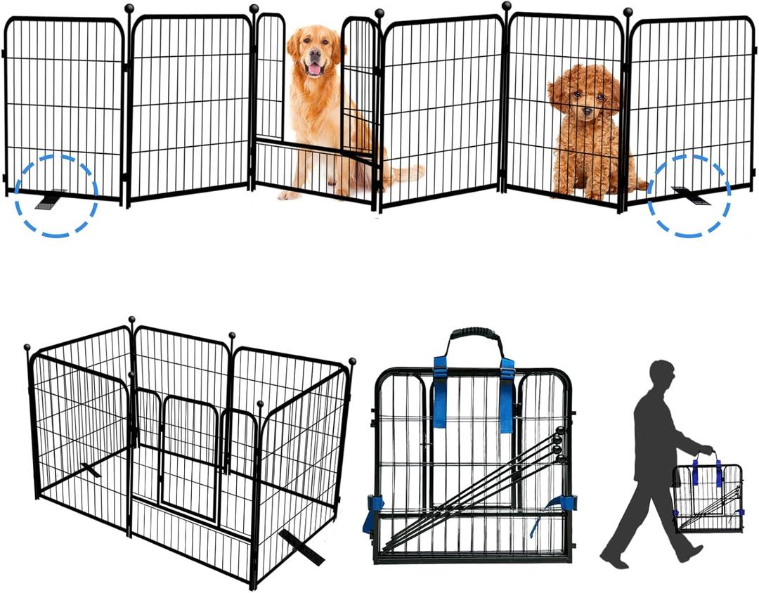 Metal Dog Playpen,Dog Fence Exercise Pen with Doors and Foot Support, 149W24H 6 Panels Puppy Play Pen, Portable Dogs Playpen Crate Cage for Outdoor, Indoor, RV, Camping, Yard